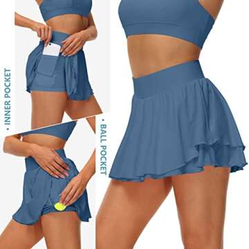 UrKeuf Women's Tennis Skirts with Pockets 13in Flowy Athletic Golf Cute Casual Skirt Skater Sports Exercise Skort Inner Shorts Dark Blue