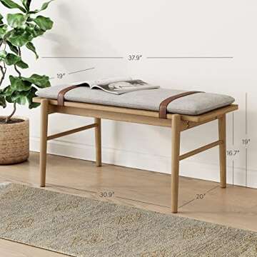 Nathan James Gugan Mid-Century Wooden Bench Seat, End of Bed Bench with Removable Fabric Cushion for...