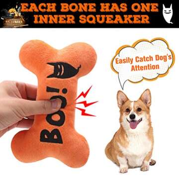 SCENEREAL Dog Squeaky Toy - Halloween Bone Toy 4 Pack - Durable Plush Chew Toys with Squeakers Interactive Game Suitable for Small Medium Dogs
