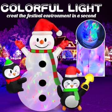 Danxilu 6 FT Christmas Inflatable Outdoor Decoration, Snowman with Penguins Built-in Rotating Colorf...