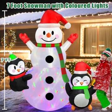 Danxilu 6 FT Christmas Inflatable Outdoor Decoration, Snowman with Penguins Built-in Rotating Colorful LED Lights, Christmas Inflatables Blow Ups Yard Decor for Garden Lawn Xmas Holiday Party