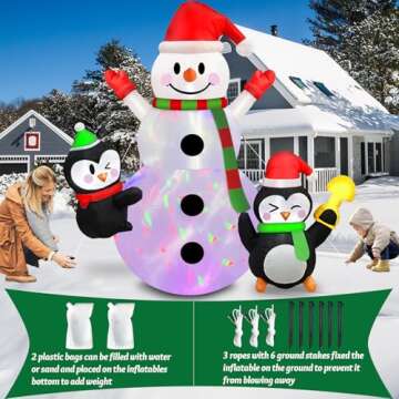 Danxilu 6 FT Christmas Inflatable Outdoor Decoration, Snowman with Penguins Built-in Rotating Colorful LED Lights, Christmas Inflatables Blow Ups Yard Decor for Garden Lawn Xmas Holiday Party