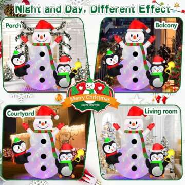 Danxilu 6 FT Christmas Inflatable Outdoor Decoration, Snowman with Penguins Built-in Rotating Colorful LED Lights, Christmas Inflatables Blow Ups Yard Decor for Garden Lawn Xmas Holiday Party