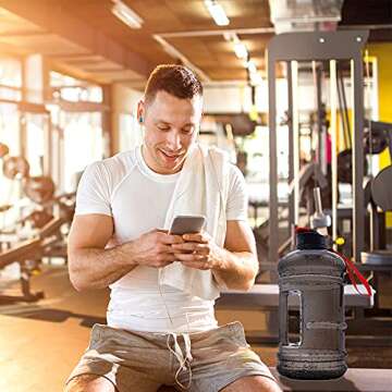 2.2L 75oz Half Gallon Water Jug Big Gym Sports Bottle Men Large Plastic Reusable Container with Handle Strap Measurements Marked Ecofriendly Leakproof Wide Mouth Drinking Fitness Outdoor