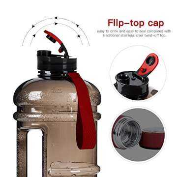 2.2L 75oz Half Gallon Water Jug Big Gym Sports Bottle Men Large Plastic Reusable Container with Handle Strap Measurements Marked Ecofriendly Leakproof Wide Mouth Drinking Fitness Outdoor