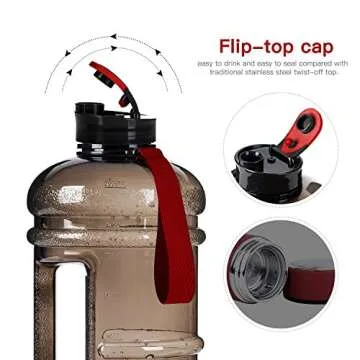 2.2L 75oz Half Gallon Water Jug Big Gym Sports Bottle Men Large Plastic Reusable Container with Handle Strap Measurements Marked Ecofriendly Leakproof Wide Mouth Drinking Fitness Outdoor