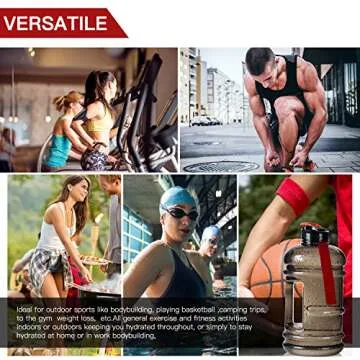 2.2L 75oz Half Gallon Water Jug Big Gym Sports Bottle Men Large Plastic Reusable Container with Handle Strap Measurements Marked Ecofriendly Leakproof Wide Mouth Drinking Fitness Outdoor