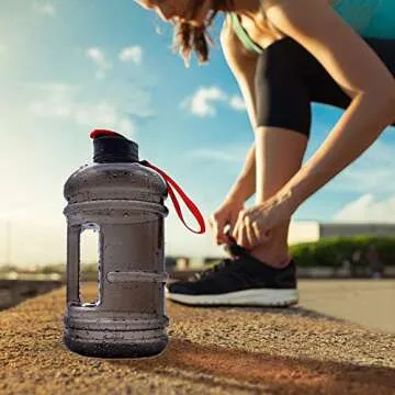2.2L 75oz Half Gallon Water Jug Big Gym Sports Bottle Men Large Plastic Reusable Container with Handle Strap Measurements Marked Ecofriendly Leakproof Wide Mouth Drinking Fitness Outdoor