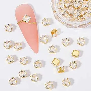 HNUIX 3D Nail Charms and Gems - 120Pcs Copper Metal Zircon, Gold Multiple Shape Smal Crystals Rhinestones, Nail Decorations Accessories for Nails Design