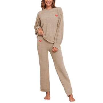 Famulily Womens Cozy Fluffy Pajamas Set Cute Fleece Pullover Pants Winter Soft Plush Thermal 2 Pcs S...