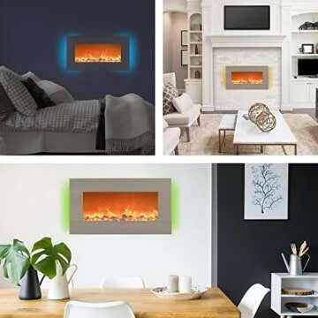 Electric Fireplace - 30 Inch Wall Mounted Fireplace - 13 Backlight Colors and Remote Controlled LED Flames, Heat, and Brightness by Northwest (Silver)