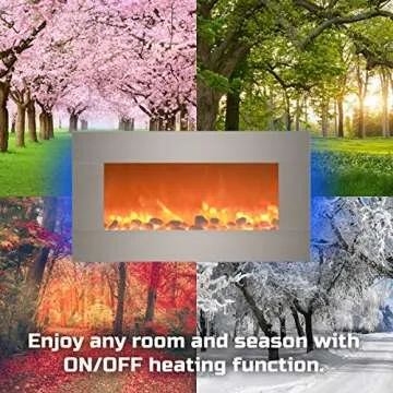 Electric Fireplace - 30 Inch Wall Mounted Fireplace - 13 Backlight Colors and Remote Controlled LED Flames, Heat, and Brightness by Northwest (Silver)