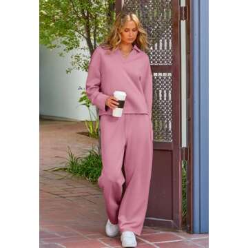MEROKEETY Women's 2 Piece Outfits Sweatsuit Long Sleeve Sweatshirt Sweatpant Tracksuit Lounge Sets, Pink, Small