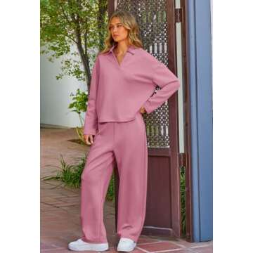 MEROKEETY Women's 2 Piece Outfits Sweatsuit Long Sleeve Sweatshirt Sweatpant Tracksuit Lounge Sets, Pink, Small