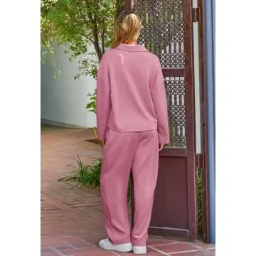 MEROKEETY Women's 2 Piece Outfits Sweatsuit Long Sleeve Sweatshirt Sweatpant Tracksuit Lounge Sets, Pink, Small