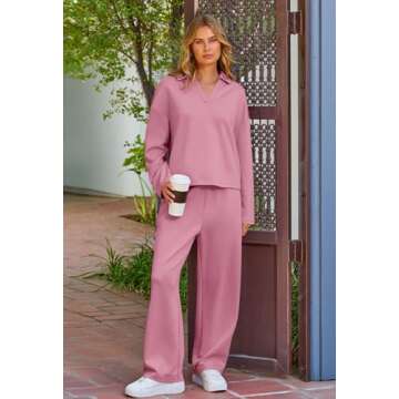 MEROKEETY Women's 2 Piece Outfits Sweatsuit Long Sleeve Sweatshirt Sweatpant Tracksuit Lounge Sets, Pink, Small