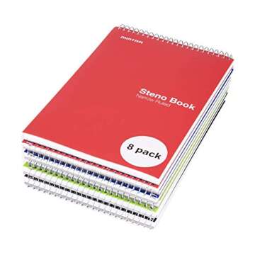 Mintra Office Steno Book - (Primary Colors, 8 Pads/Pack, Narrow Ruled) - 6inx9in, 100 Sheets per pad...