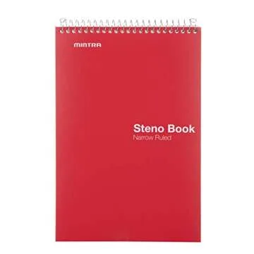 Mintra Office Steno Book - (Primary Colors, 8 Pads/Pack, Narrow Ruled) - 6inx9in, 100 Sheets per pad, POLY Cover, notebook for writing notes in school, university, college, work, office