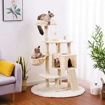 Heybly Cat Tree - Multi-Level Indoor Cat Tower with Scratching Board and Feeding Bowl