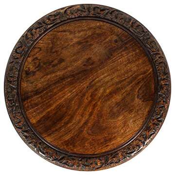 COTTON CRAFT Solid Wood Accent End Table - Hand Carved Vintage Boho Folding Side Table - Small Spaces Entryway Farmhouse Living Room Bedside - No Tools Assembly -18x18 Round - Jaipur Antique Brown