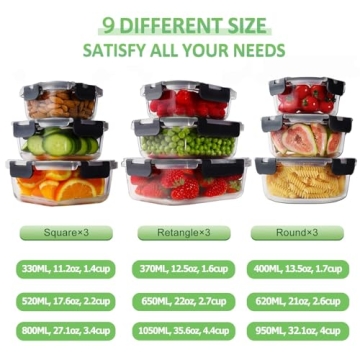HOMBERKING [18 Piece Glass Food Storage Containers with Lids, Glass Meal Prep Containers, Airtight L...