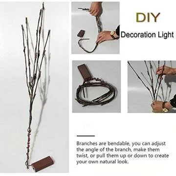 DK177 2 Pack Led Branch Light Battery Operated Lighted Branch Vase Filler Willow Tree Artificial Little Twig Power Brown 30 Inch 20 LED for Home Romantic Decoration, Warm White