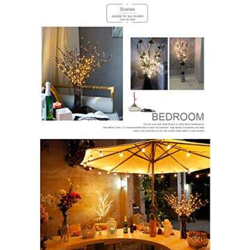 DK177 2 Pack Led Branch Light Battery Operated Lighted Branch Vase Filler Willow Tree Artificial Little Twig Power Brown 30 Inch 20 LED for Home Romantic Decoration, Warm White