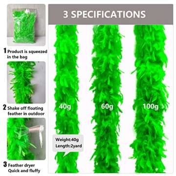 THARAHT Green Chandelle Turkey Feather Boa 2 Yards 40g for DIY Craft Home Dancing Wedding Party Hall...