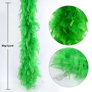 THARAHT Green Chandelle Turkey Feather Boa 2 Yards 40g for DIY Craft Home Dancing Wedding Party Halloween Costume Decoration Feather Boa