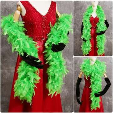 THARAHT Green Chandelle Turkey Feather Boa 2 Yards 40g for DIY Craft Home Dancing Wedding Party Halloween Costume Decoration Feather Boa