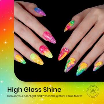 Beetles Reflective Glitter Neon Gel Polish Set, 6 Colors Gel Nail Polish Set Nails Gel Blue Hot Pink Purple Soak Off Uv Led Gel Nail Polish Kit Nail Gift for Her