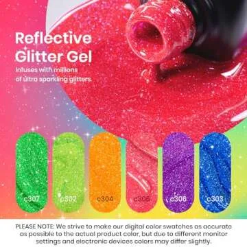 Beetles Reflective Glitter Neon Gel Polish Set, 6 Colors Gel Nail Polish Set Nails Gel Blue Hot Pink Purple Soak Off Uv Led Gel Nail Polish Kit Nail Gift for Her