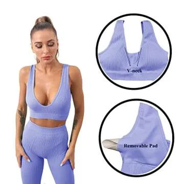 Workout Sets for Women, Seamless Crop Tops Leggings Matching 2 Pieces Outfits, Sexy Two Piece Yoga Workout Outfits (S, Purple)