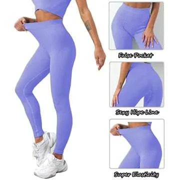 Workout Sets for Women, Seamless Crop Tops Leggings Matching 2 Pieces Outfits, Sexy Two Piece Yoga Workout Outfits (S, Purple)