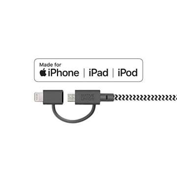 Native Union Belt Twin Head - 6.5ft Ultra-Strong Reinforced [Apple MFi Certified] Charging Cable with Integrated 2-in-1 Adaptor for Lightning and Micro-USB Devices (Zebra)