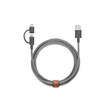 Native Union Belt Twin Head - 6.5ft Ultra-Strong Reinforced [Apple MFi Certified] Charging Cable with Integrated 2-in-1 Adaptor for Lightning and Micro-USB Devices (Zebra)