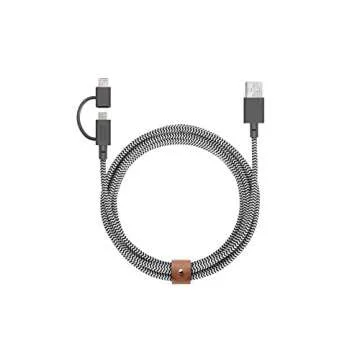 Native Union Belt Twin Head - 6.5ft Ultra-Strong Reinforced [Apple MFi Certified] Charging Cable with Integrated 2-in-1 Adaptor for Lightning and Micro-USB Devices (Zebra)