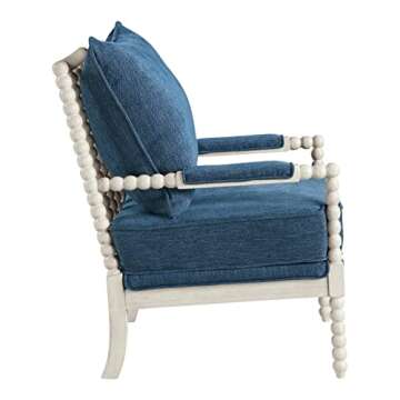 OSP Home Furnishings Kaylee Spindle Accent Chair with Antique White Wood Frame, Navy Blue Fabric