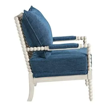 OSP Home Furnishings Kaylee Spindle Accent Chair with Antique White Wood Frame, Navy Blue Fabric