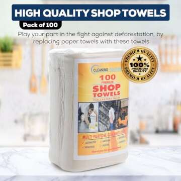 SIMPLI-MAGIC 79006-100PK Shop Towels 14”x12”, White, 100 Count (Pack of 1)
