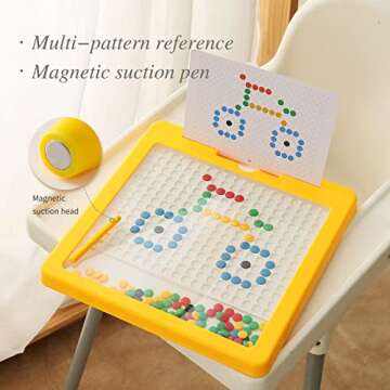 Magnetic Drawing Board for Toddlers, Large Doodle Board with Magnetic Pen and Beads, Magnetic Dot Art, Montessori Educational Preschool Toy, Travel Toys for 3 4 5 6 Year Old Boys Girls (12.4"x12.4")