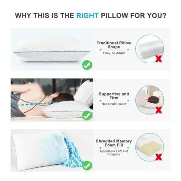 Cooling Bed Pillows Queen Size Set of 2, Shredded Memory Foam Pillows Cool Cold Pillow for Side Back Stomach Sleepers, Gel Pillow Adjustable Firm Pillows Soft Pillows for Sleeping 20x30 Pillow White