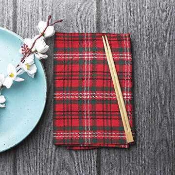DG Collections Dinner Napkins, 100% Cotton Over Sized Kitchen Napkins, Set of 12 Pack (19 x 19 Inch) Red & Green Plaid for Christmas and Thanksgiving with Mitered Corner and Lint Free