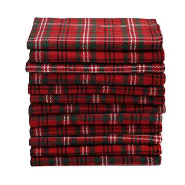 DG Collections Dinner Napkins, 100% Cotton Over Sized Kitchen Napkins, Set of 12 Pack (19 x 19 Inch) Red & Green Plaid for Christmas and Thanksgiving with Mitered Corner and Lint Free