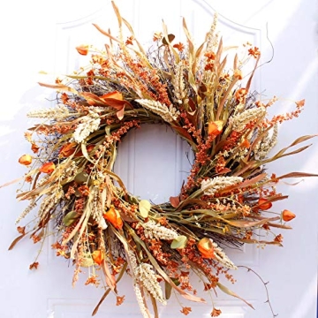 Dseap Wreath - 24 Inch Fall Wreath, Straw Wreath, Farmhouse Door Wreaths for Front Door Autumn, DRUI...