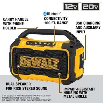 DEWALT Bluetooth Speaker with Phone Holder and Range