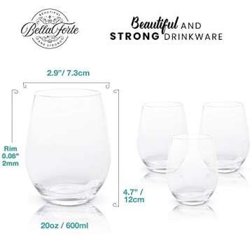 BELLAFORTE Tritan Stemless Wine Glasses Set for Every Occasion