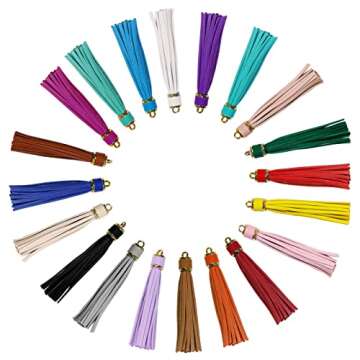 HOVEOX 20 Pieces 3.9 inch Faux Leather Tassel Bulk Keychain Tassels Artificial Leather Tassel Keychain Charms Bulk Leather Tassels for Jewelry Making and Craft