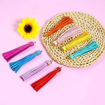 HOVEOX 20 Pieces 3.9 inch Faux Leather Tassel Bulk Keychain Tassels Artificial Leather Tassel Keychain Charms Bulk Leather Tassels for Jewelry Making and Craft