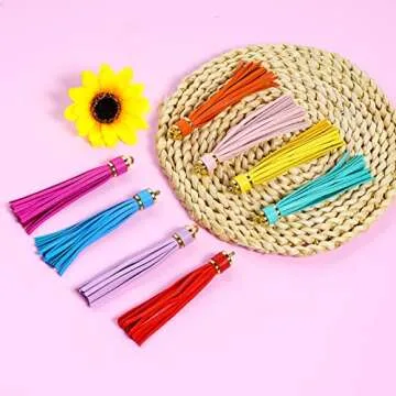 HOVEOX 20 Pieces 3.9 inch Faux Leather Tassel Bulk Keychain Tassels Artificial Leather Tassel Keychain Charms Bulk Leather Tassels for Jewelry Making and Craft